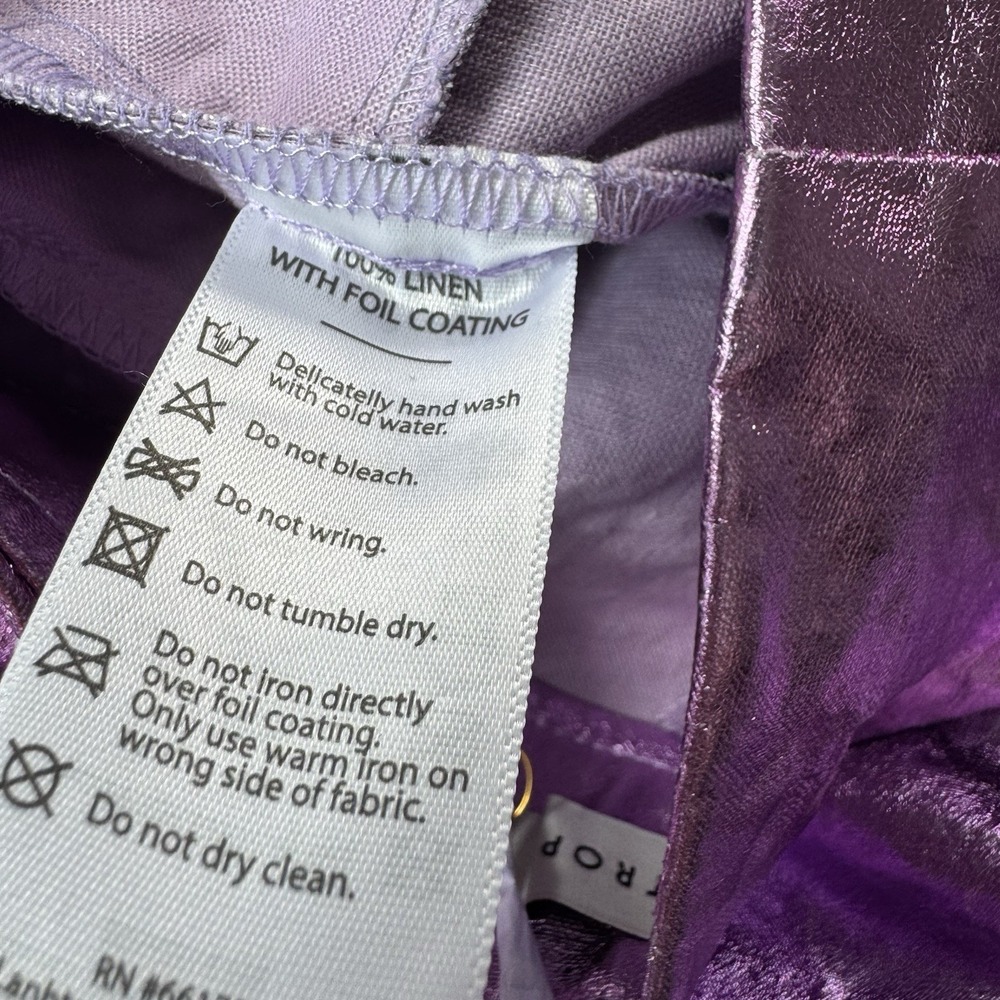 Lanthropy Purple Pure Linen Waxed Wide Leg Flare Womens Pants Size L CMLPV-L NWT - Picture 5 of 6